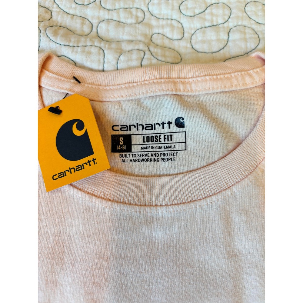 Carhartt Womens Loose Fit Pocket T-Shirt Peach Pink Short Sleeve Tee Small - Picture 3 of 3
